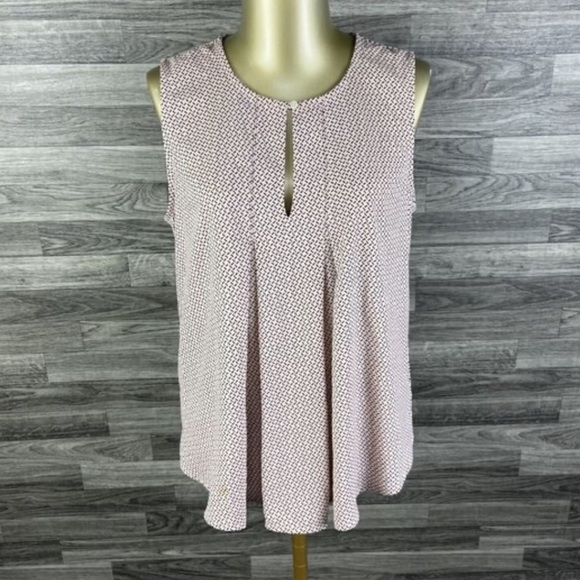 ANN TAYLOR LOFT Keyhole Pink Print Pleated Sleeveless Top Women's Size Small - Picture 6 of 6